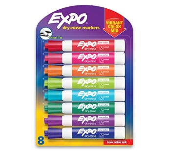 EXPO Low Odor Dry Erase Markers, Chisel Tip, Assorted Colors, 8 Count