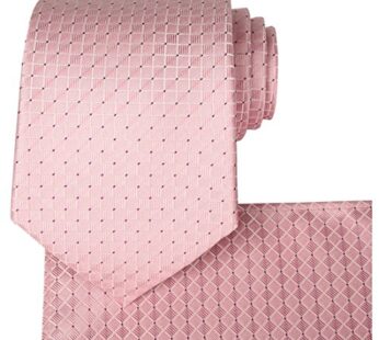 KissTies Pink Tie Purple Dots Wedding Necktie + Pocket Square
