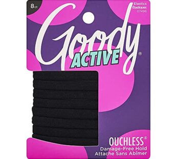 Goody Thick Hair Ties – Athletic Hair Bands 8 Count, Black- Suitable for All Hair Types –