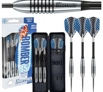 Harrows Bomber Darts, 85% Tungsten Steel Tip Darts Set 21g, 23g, 25g & 27g – Includes High