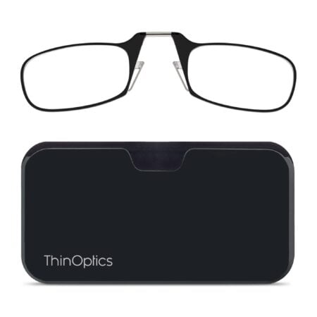 ThinOptics Universal Pod Rectangular Reading Glasses, Black Frames, Black Case, 44 mm + 1.