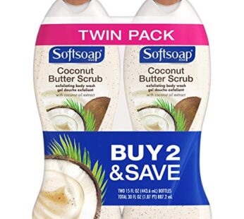 Softsoap Body Butter Coconut Scrub, Body Buff Wash, 15 Ounce (Pack of 2)