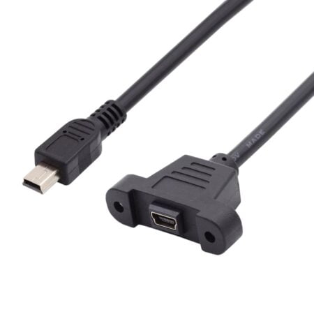 cablecc Panel Mount Type Mini USB2.0 5Pin Male to Female Extension Adapter Cable with Scre