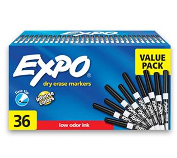 EXPO Fine Tip Dry Erase Markers, White Board Markers Dry Erase, Low Odor, Black, 36-Count