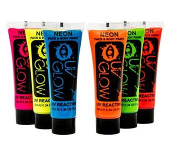 UV Glow Blacklight Face and Body Paint – Neon Fluorescent (0.34oz (Pack of 6))