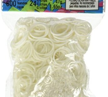Rainbow Loom Official White Rubber Bands Refill 600 Count + 24 C-Clips