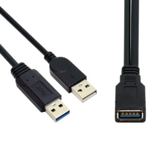 Cablecc Black USB 3.0 Female to Dual USB Male Extra Power Data Y Extension Cable for 2.5″