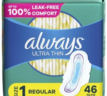 Always Ultra Thin, Feminine Pads For Women, Size 1 Regular Absorbency, With Wings, Unscent