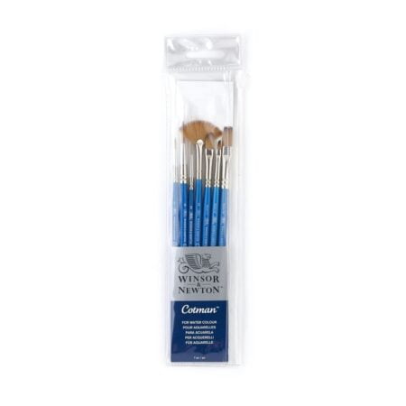 Winsor & Newton Cotman Short Handle Brushes, Set of 7, (Round 1 & 6, Rigger 2, Filbert 1/4