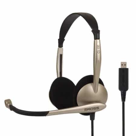 Koss CS100 USB Double Sided On-Ear Headset with Boom Microphone, Lightweight Design, Black