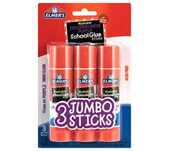 Elmer’s Disappearing Purple School Glue Sticks, Washable, Jumbo Size, 40 Grams, 3 Count