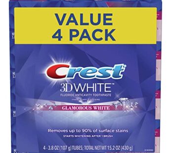 Crest Toothpaste 3D Glamorous White, Mint, (Packaging May Vary) 3.8 Oz, Pack of 4