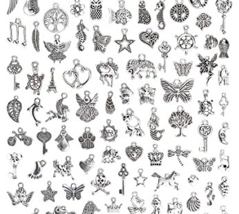 JIALEEY Wholesale Bulk Lots Jewelry Making Silver Charms Mixed Smooth Tibetan Silver Metal