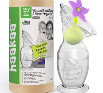 haakaa Manual Breast Pump with Suction Bottom and Purple Stopper (4oz/100ml)