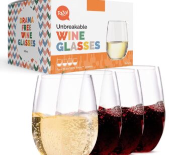 Outdoor Wine Glasses Stemless, 16oz Set of 4, Unbreakable Tritan Plastic Drinkware, Dishwa