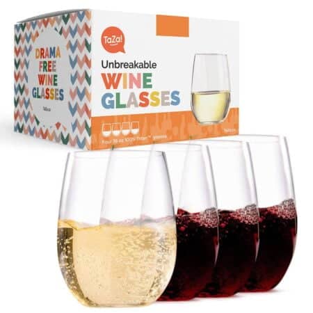Outdoor Wine Glasses Stemless, 16oz Set of 4, Unbreakable Tritan Plastic Drinkware, Dishwa
