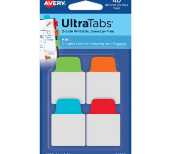 Avery Mini Ultra Tabs, 1″ x 1.5″, 2-Side Writable, Assorted Primary Colors, 40 Repositiona