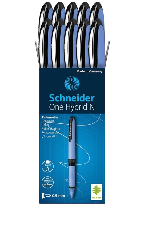 Schneider One Hybrid N Rollerball Pen, 0.5 mm Hybrid Needle Tip, Light Blue Barrel, Black