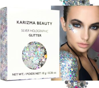 KARIZMA Holographic Silver Body Glitter. 10g Glitter for Chunky Face , Hair, Eye and Body