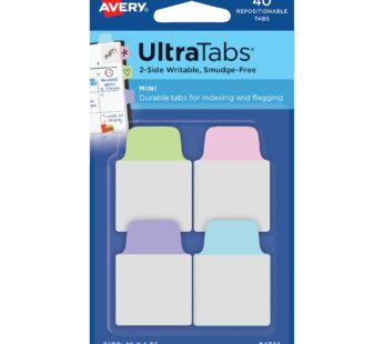 Avery Mini Ultra Tabs, 1″ x 1.5″, 2-Side Writable, Assorted Pastel Colors, 40 Repositionab