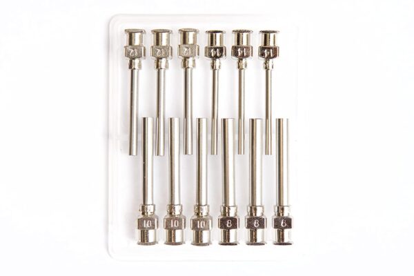 12 Pack - Dispensing Needle 1" - All Metal, Stainless Steel Blunt Tip Luer Lock 8, 10, 12,