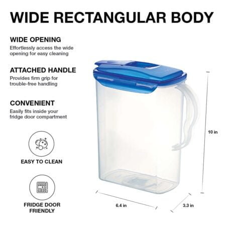 LocknLock Aqua Fridge Door Water Jug with Handle BPA Free Plastic Pitcher with Flip Top Li - Image 3