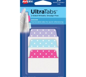 Avery Multiuse Ultra Tabs, 2″ x 1.5″, 2-Side Writable, Assorted Pastel Dots, 24 Reposition