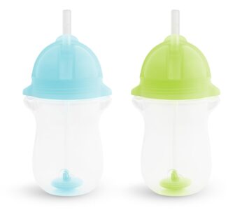 Munchkin  Any Angle  Weighted Toddler Straw Cup with Click Lock  Lid, 10 Ounce, Blue/Green