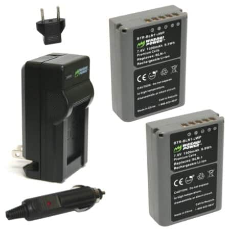 Wasabi Power Battery (2-Pack) and Charger for Olympus BLN-1, BCN-1 and Olympus OM-D E-M1,