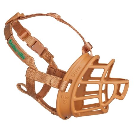BASKERVILLE ULTRA MUZZLE - Patented Humane Design, Breathable, Dog can Pant and Drink, Adj