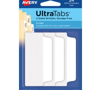 Avery Filing Ultra Tabs, 3″ x 1.5″, 2-Side Writable, White, 24 Repositionable File Tabs (7