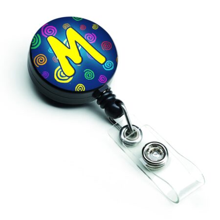 Caroline's Treasures CJ1011-MBR Letter M Initial Monogram - Blue Swirls Retractable Badge