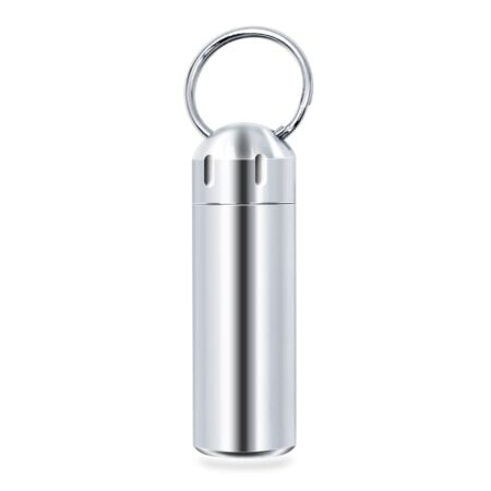 SHD Pill Box Keychain Waterproof Single Chamber Stainless Steel Pill Organizer for Outdoor