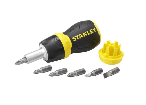 STANLEY Multi Screwdriver, Stubby Ratcheting, Including 6 Interchangeable Bits (66-358)