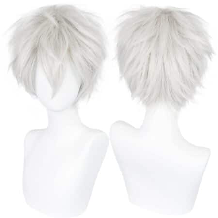 Anogol Hair Cap + Short Wig for Men, Silver White Men's Wig for Cosplay, Short Silver Whit