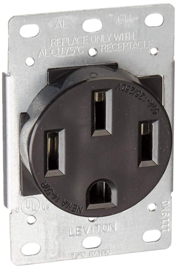 Leviton 279-S00 50 Amp, 125/250V, Nema 14-50R, 3P, 4W, Flush Mounting Receptacle, Straight