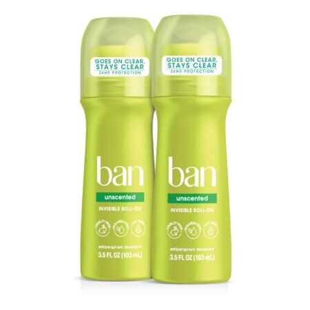 Ban Original Unscented 24-hour Invisible Antiperspirant, Roll-on Deodorant for Women and M