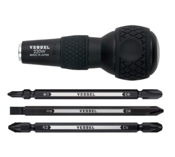 VESSEL BALL GRIP 1/4″ Hex. Bit Interchangeable Screwdriver (Bit 3PC. (+1, 3 / +2, -6 / PZ2