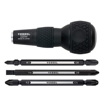 VESSEL BALL GRIP 1/4" Hex. Bit Interchangeable Screwdriver (Bit 3PC. (+1, 3 / +2, -6 / PZ2