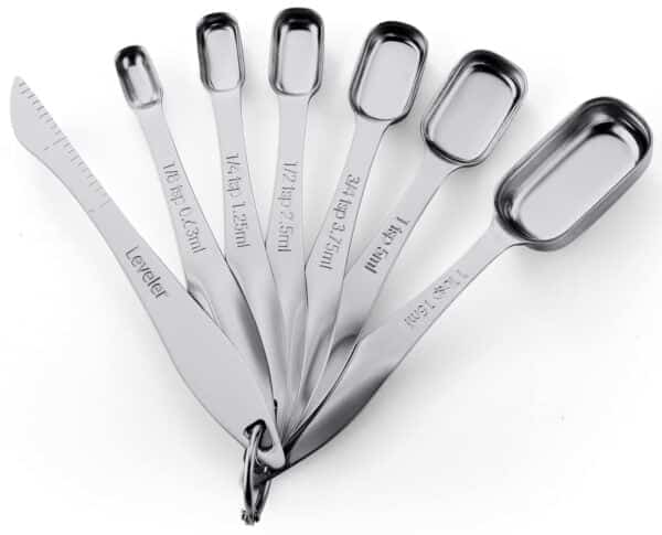 Spring Chef Stainless Steel Measuring Spoons Set of 7 with Leveler, Rectangular Metal Teas