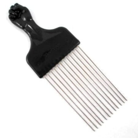 Afro Pick w/ Black Fist - Metal African American Hair Comb Straight - Image 2