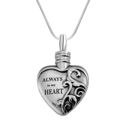 Cremation Jewelry Urn Necklace"Always in My Heart" Love Memorial Keepsake Ashes Holder Pen