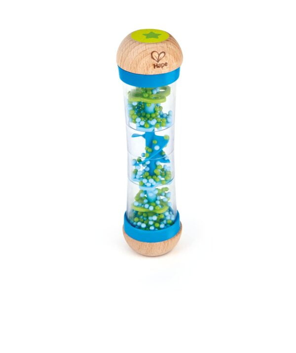 Hape Beaded Raindrops | Mini Wooden Musical Shake & Rattle Rainmaker Toy, Blue, Model Numb