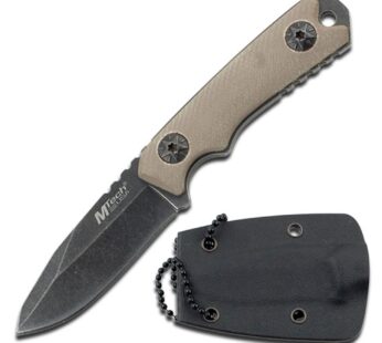 MTech USA   Fixed Blade Knife   Neck Knife   Stonewashed Finish Blade w/ Tan G10 Handle, F