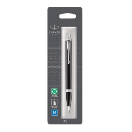 Parker IM Ballpoint Pen, Lacquer Black and Chrome Trim with Medium Point Black Ink Refill