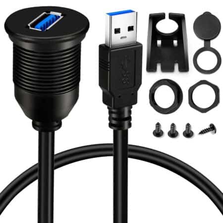 BATIGE Single Port USB 3.0 Male to Female AUX Car Mount Flush Cable Waterproof Extension f