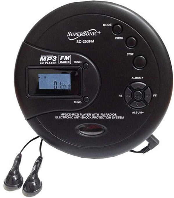 SuperSonic SC-253FM Personal MP3/CD Player w/FM Radio - Portable Device, HQ Stereo Earphon