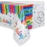 Multicolor Rainbow Ribbons Birthday Plastic Rectangular Table Cover (54" x 84"), Chic Desi - Image 2