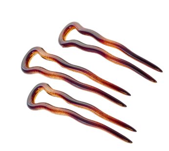 Parcelona French Mystic Shell 3 Inch Wavy Set of 3 Celluloid U Shaped Hair Pins for Hair B