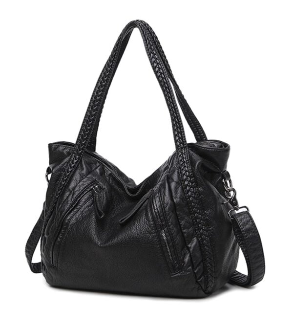 Big Capacity Slouchy Soft Leather Women Black Handbag Shoulder Hobo Bag Lady Tote Purse Cr